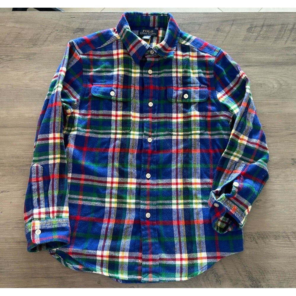 Polo Ralph Lauren Flannel Shirt Classic Fit Blue Plaid Boys Size 6